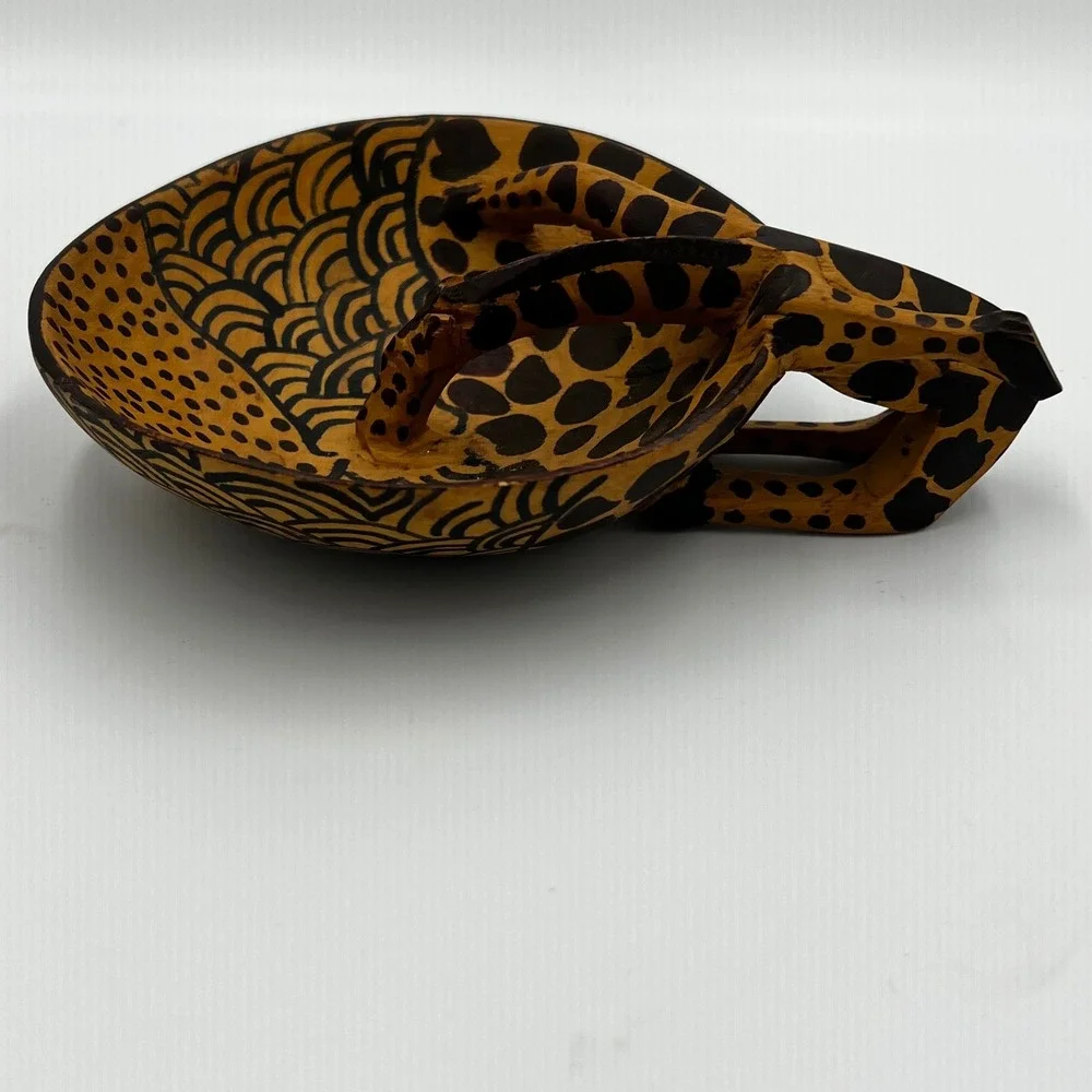 Hand Carved Wooden African Animal Bowls Giraffe Zebra Decorative Dish Set 2pc‎